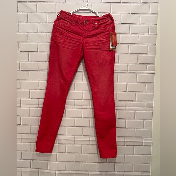 True Religion Red Super Stretch Orange coral Skinny Jeans - Size 26 - Picture 1 of 11